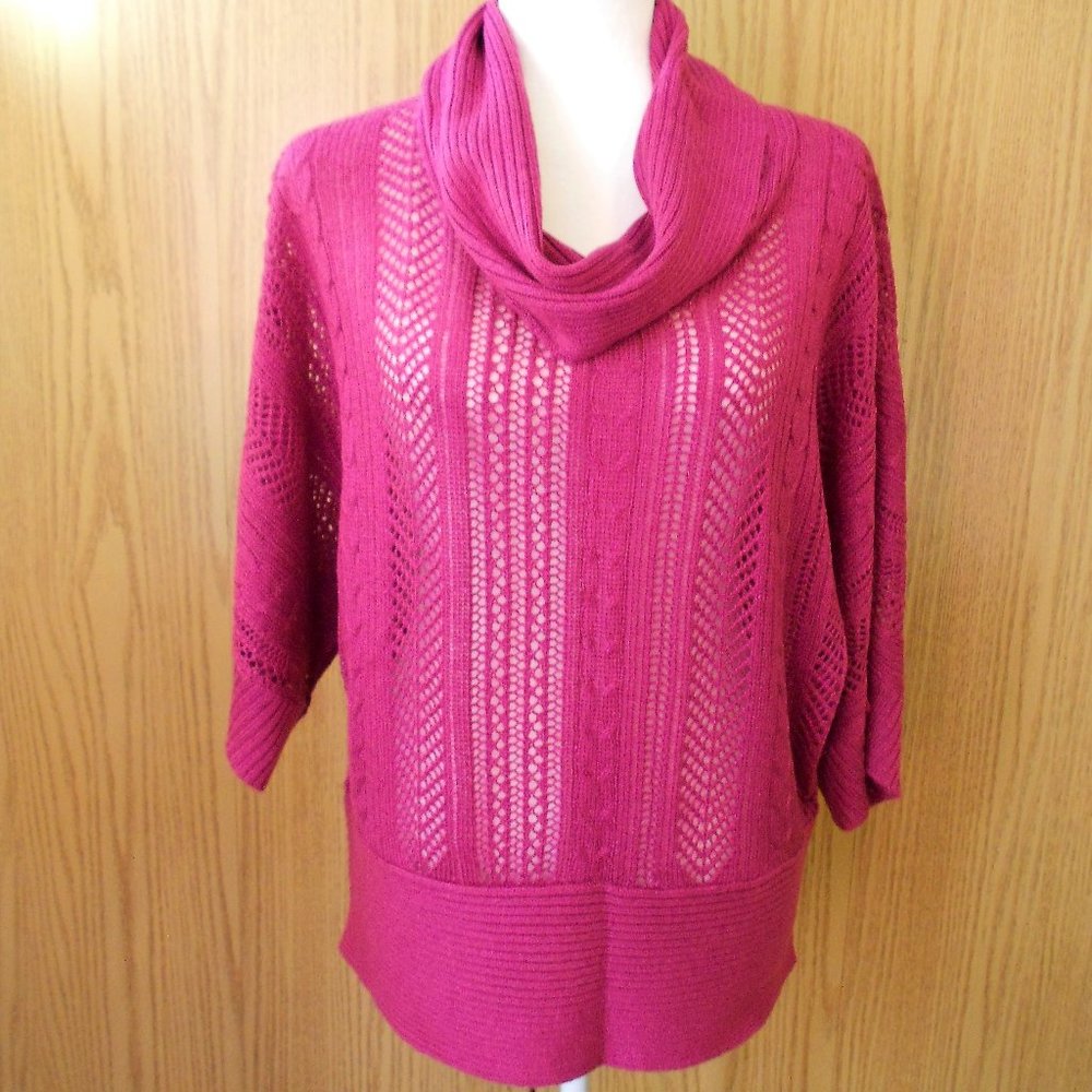 a.n.a Dressy Lurex Cowl Neck Sweater Size M Magenta